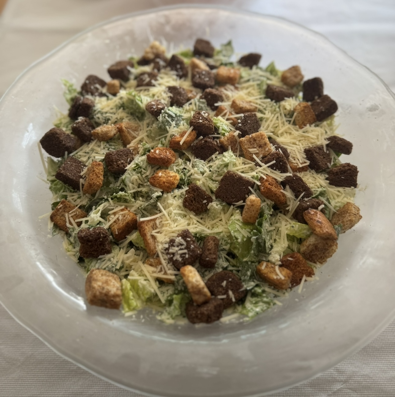 Classic Caesar salad with parmesan and croutons