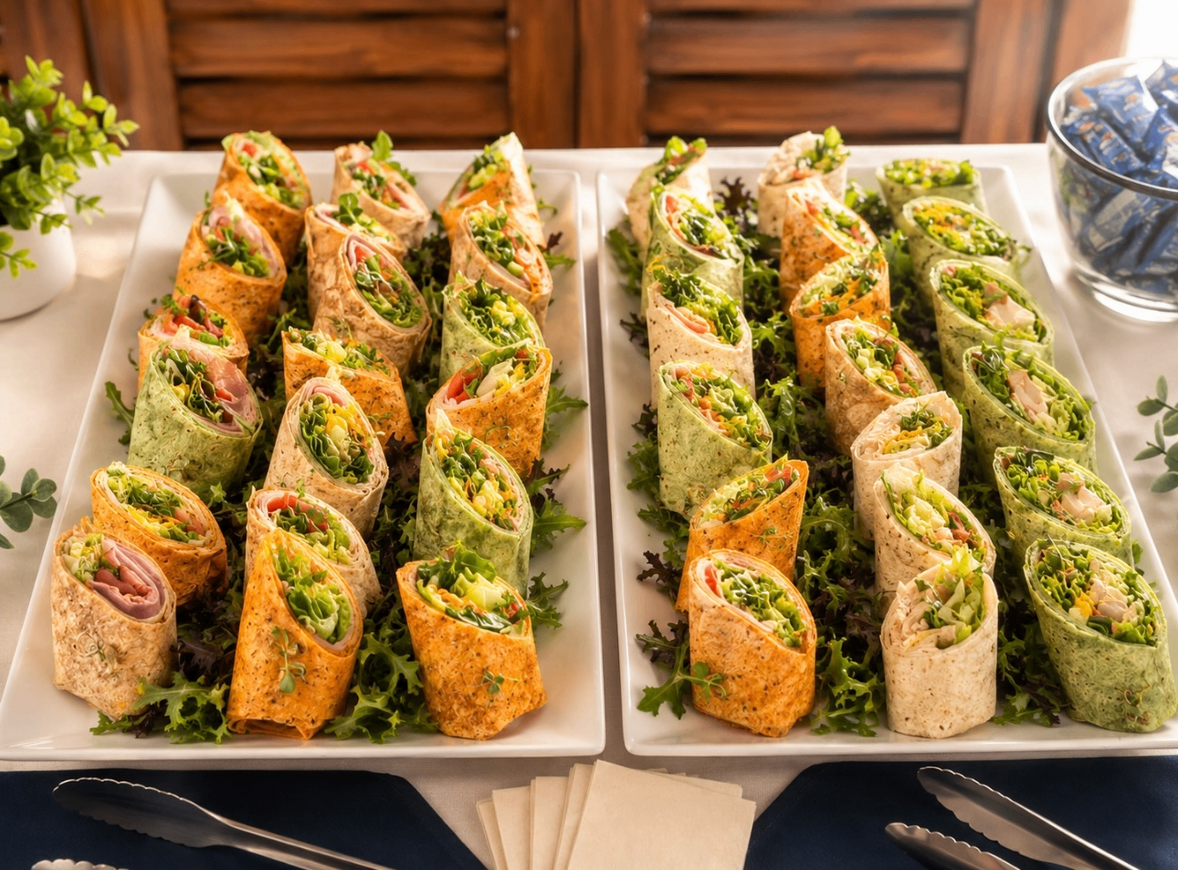 Fresh wrap platters prepared for catering service