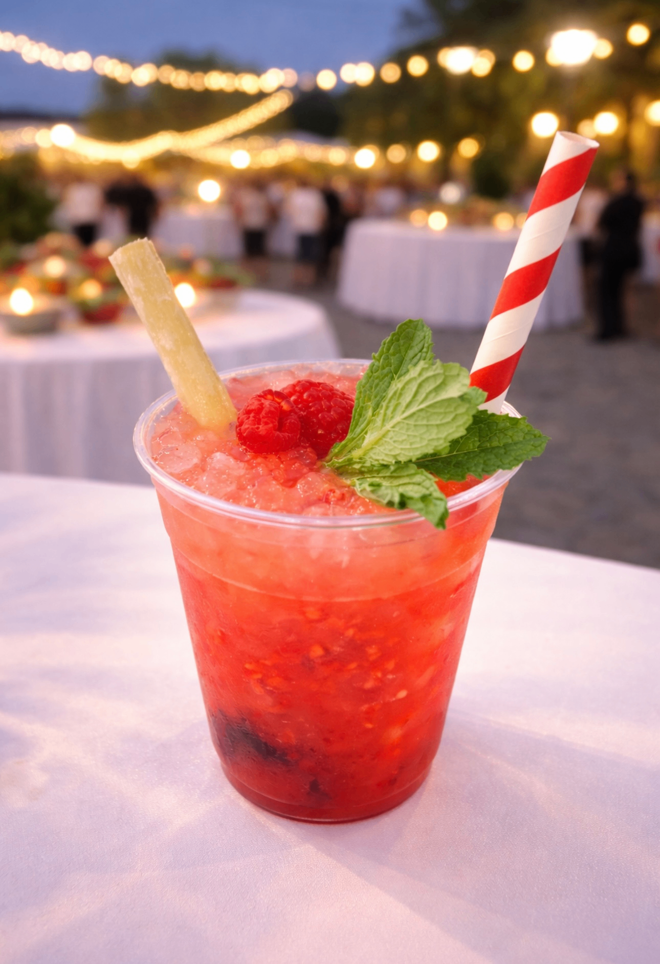 Signature raspberry cocktail at an outdoor event
