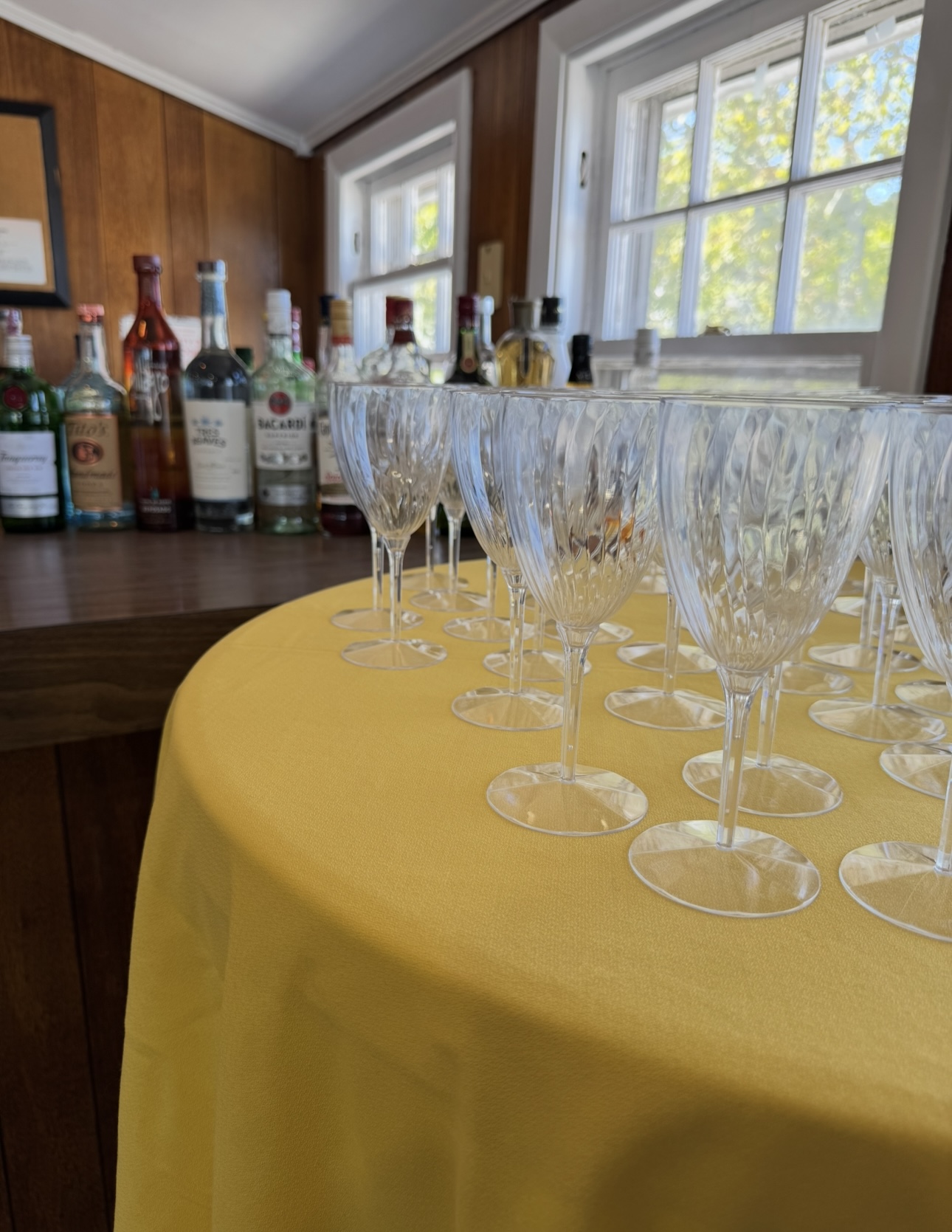 Prepared stemware lined up for cocktail and champagne service