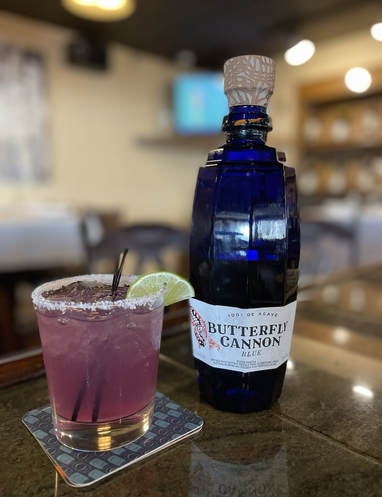 Signature purple margarita with Butterfly Cannon tequila